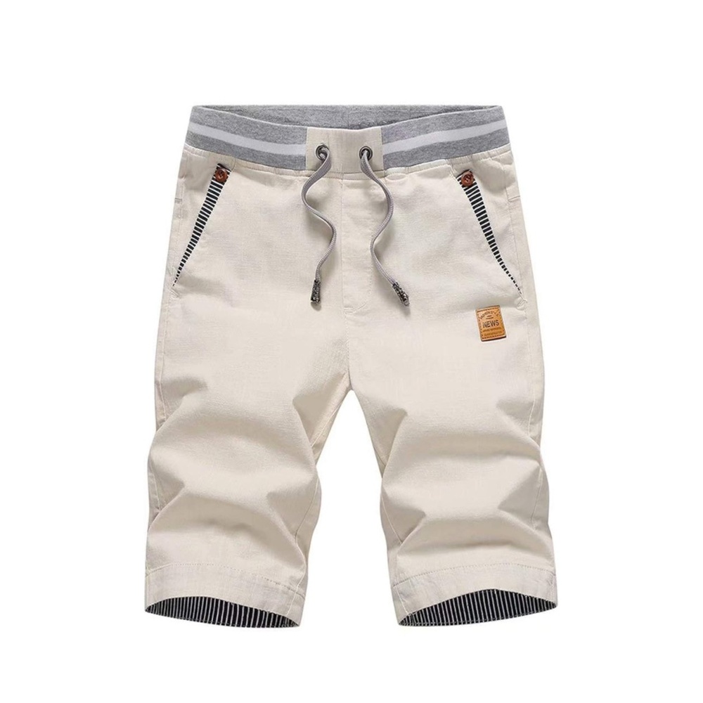 Men's Khaki Casual Classic Fit Drawstring  Shorts with Elastic Waist, L